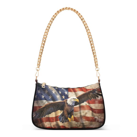 Ryvnso Eagle and Flag Womens Chain Shoulder Bag Tote Handbags Clutch Hobo Purse with Zipper for Travel