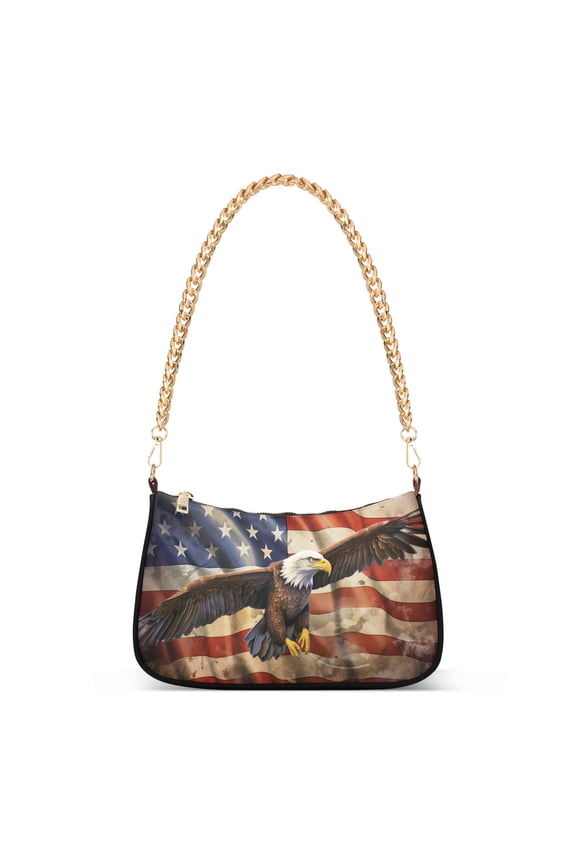 Eagle and Flag Womens Chain Shoulder Bag Tote Handbags Clutch Hobo Purse with Zipper for Travel