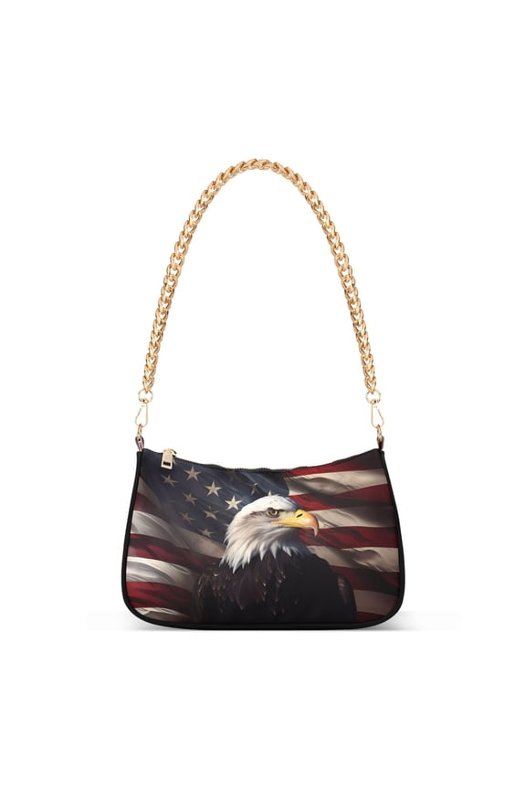 Eagle and Flag Womens Chain Shoulder Bag Tote Handbags Clutch Hobo Purse with Zipper for Travel