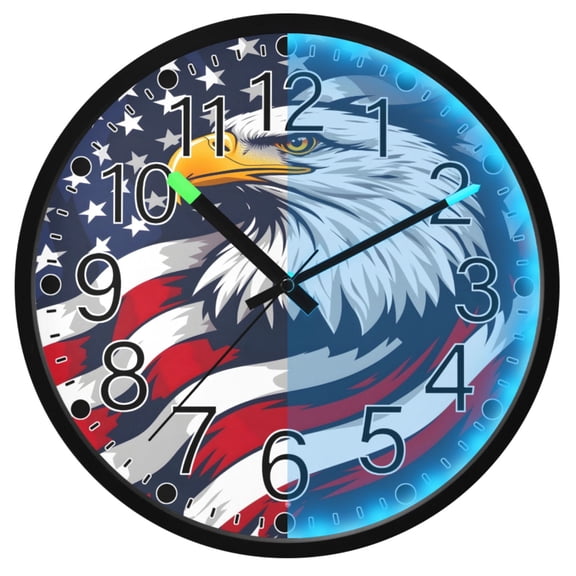 Ryvnso Eagle in Flag 12 Inch Night Light Wall Clock Silent Battery Operated Luminous Clocks