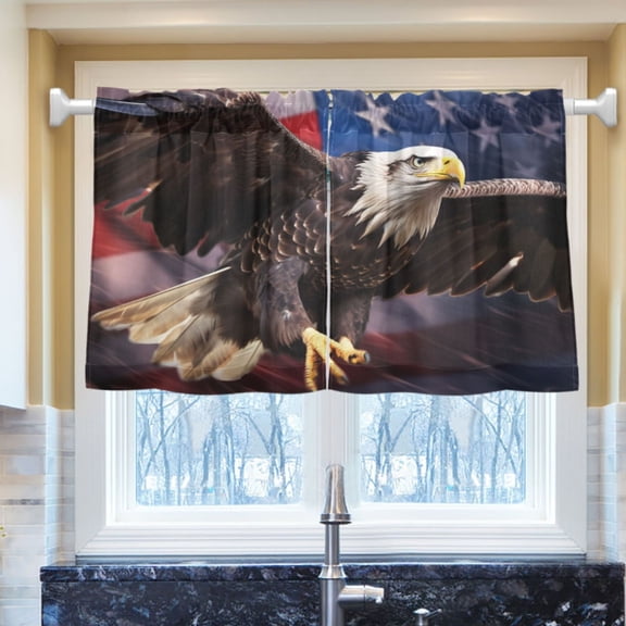 Ryvnso Eagle with Flag Half Curtains Sets Tier 2 Panels Short Curtain Rod Pocket 27"W x 36"L
