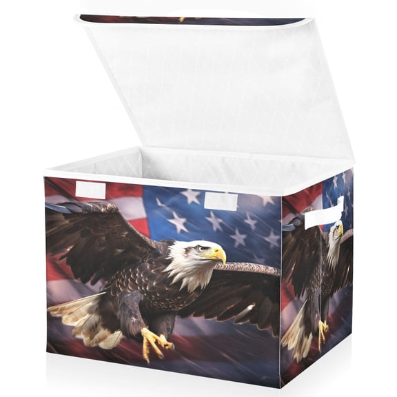 Ryvnso Eagle with Flag Large Lidded Foldable Storage Baskets Cubes Boxes Lids Bin for Home