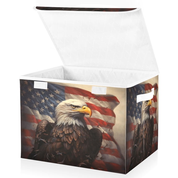 Ryvnso Eagle with Flag Large Lidded Foldable Storage Baskets Cubes Boxes Lids Bin for Home