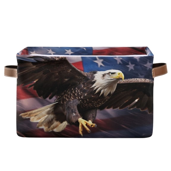 Ryvnso Eagle with Flag Storage Basket Large Bin Foldable Boxes Toys Organizer 14.2x10.2x8.3in 1 PC