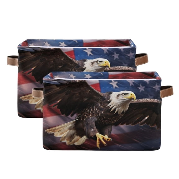 Ryvnso Eagle with Flag Storage Basket Large Bin Foldable Boxes Toys Organizer 14.2x10.2x8.3in 2 PCs