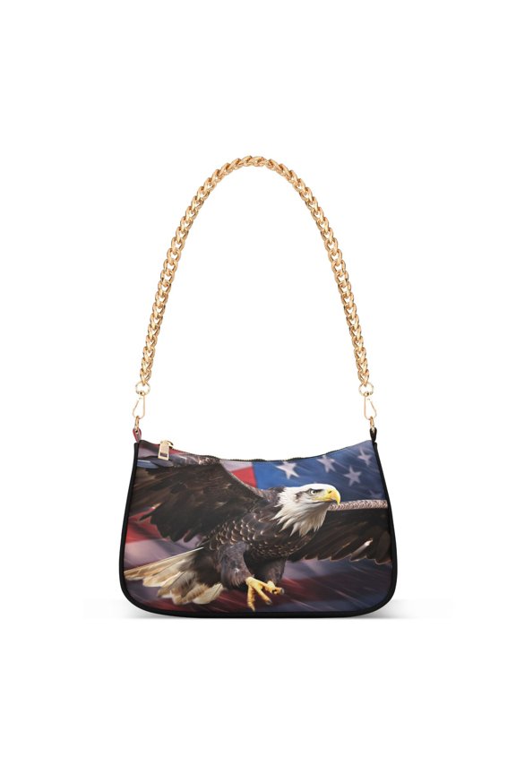 Eagle with Flag Womens Chain Shoulder Bag Tote Handbags Clutch Hobo Purse with Zipper for Travel