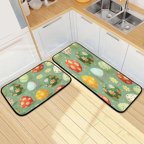 Ryvnso Easter Eggs Floral Kitchen Rugs Set Non Slip Runner Mats for Dining Room