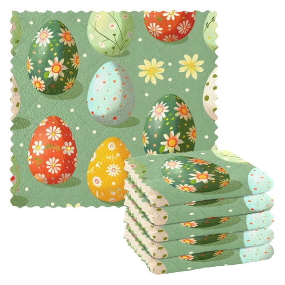 Ryvnso Easter Eggs Floral Kitchen Towels Dish Clothes for Drying Dishes Cleaning Absorbent Set of 6