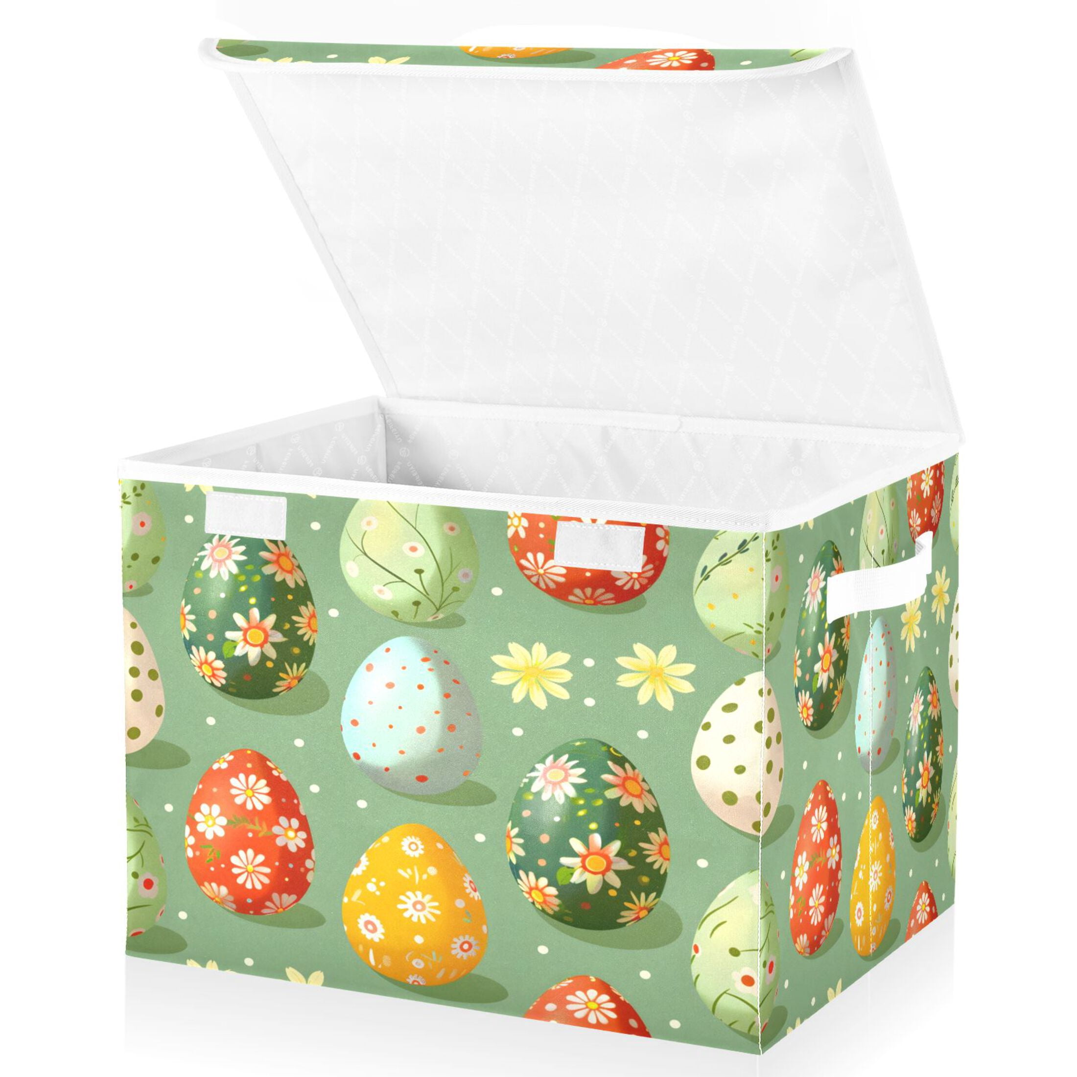 Ryvnso Easter Eggs Floral Large Lidded Foldable Storage Baskets Cubes Boxes Lids Bin for Home