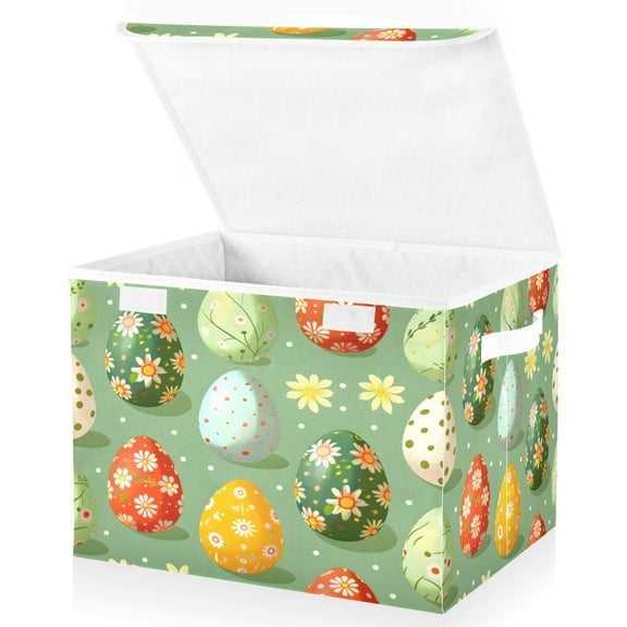 Ryvnso Easter Eggs Floral Large Lidded Foldable Storage Baskets Cubes Boxes Lids Bin for Home