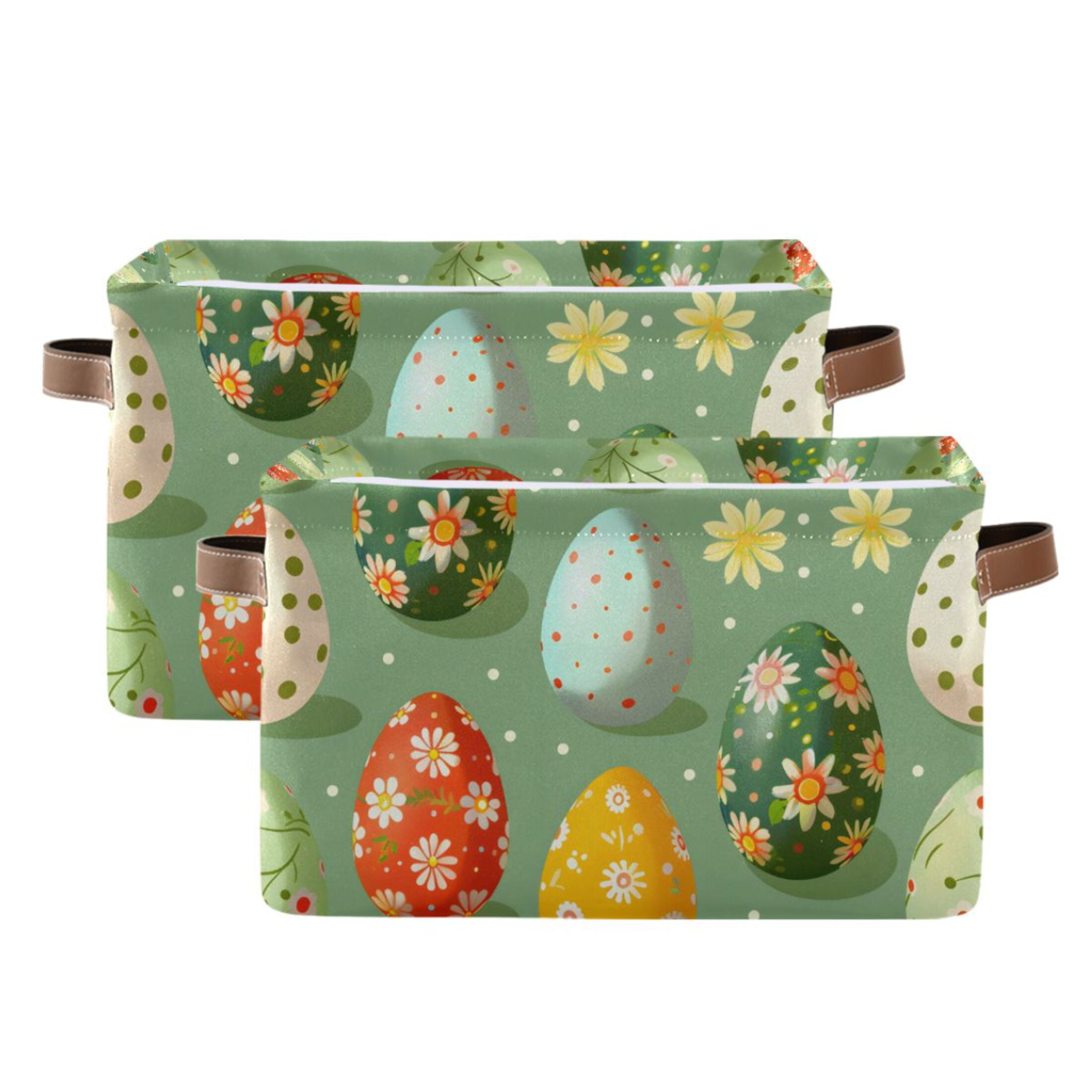 Ryvnso Easter Eggs Floral Storage Basket Large Bin Foldable Boxes Toys Organizer 14.2x10.2x8.3in 2 PCs