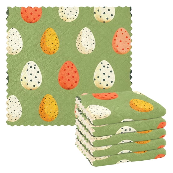 Ryvnso Easter Eggs Polka Dots Kitchen Towels Dish Clothes for Drying Dishes Cleaning Absorbent Set of 6
