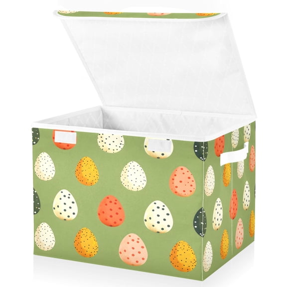 Ryvnso Easter Eggs Polka Dots Large Lidded Foldable Storage Baskets Cubes Boxes Lids Bin for Home