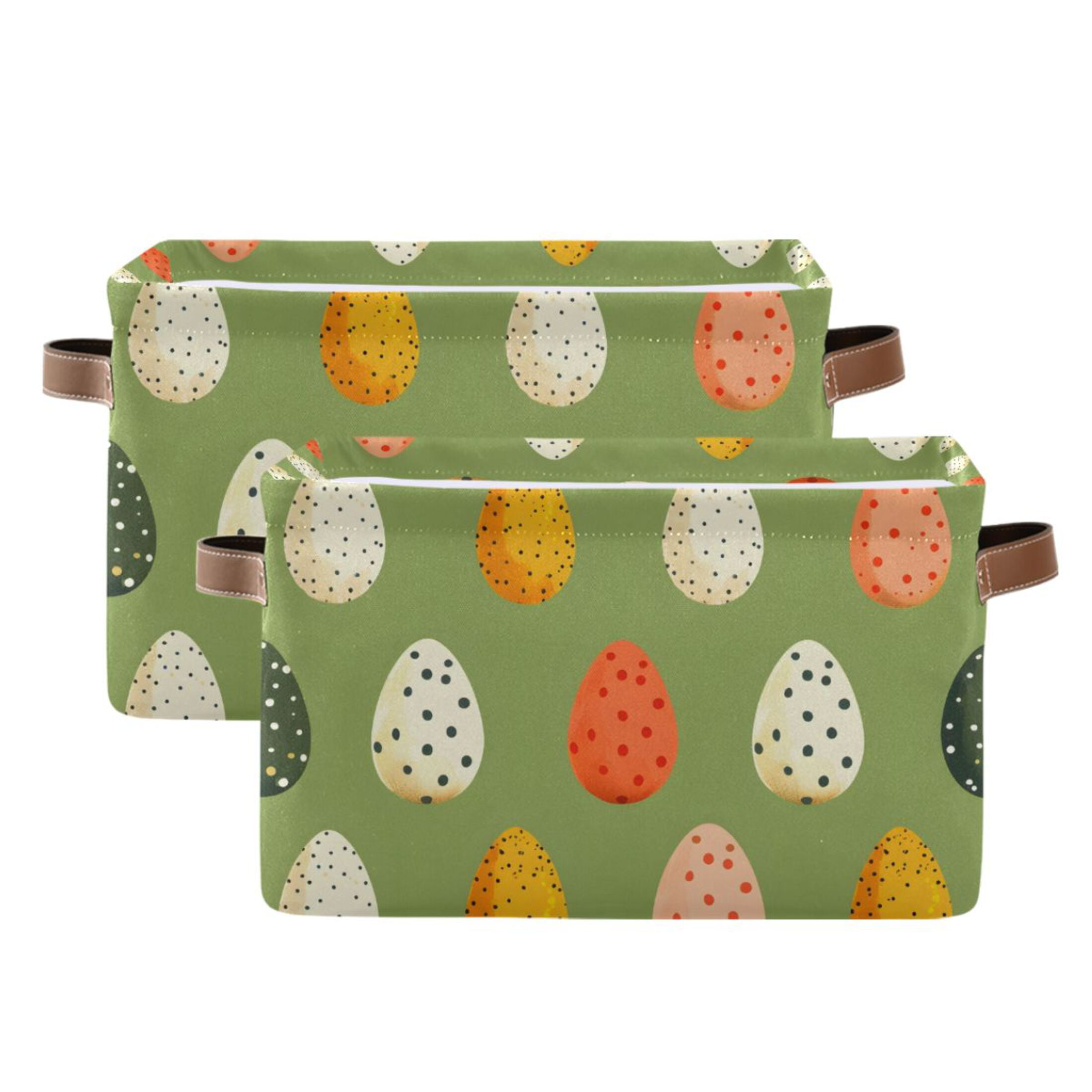 Ryvnso Easter Eggs Polka Dots Storage Basket Large Bin Foldable Boxes Toys Organizer 14.2x10.2x8.3in 2 PCs