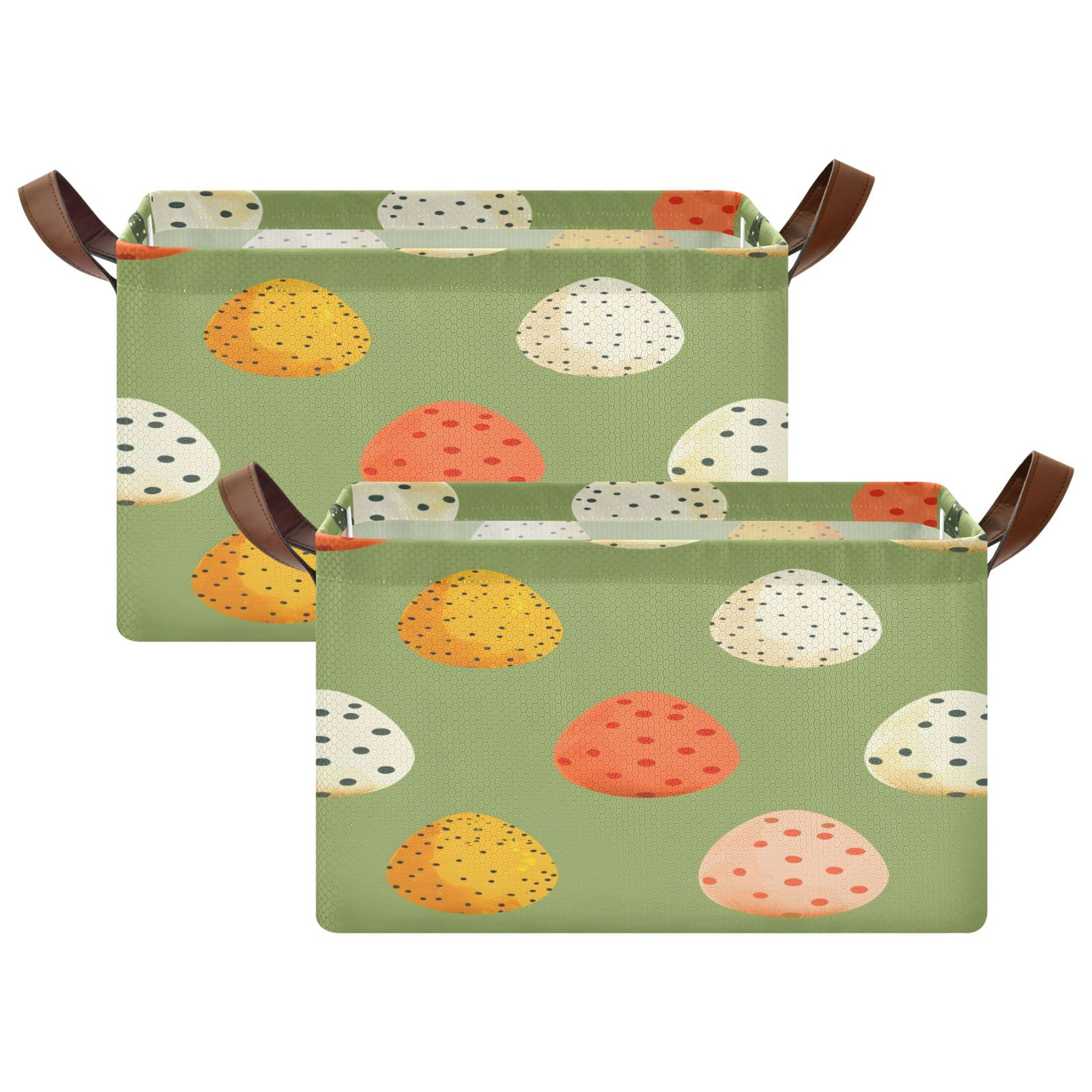 Ryvnso Easter Eggs Polka Dots Storage Bins Large Basket Foldable Cube Toys Organizer with Handles 2 PCs