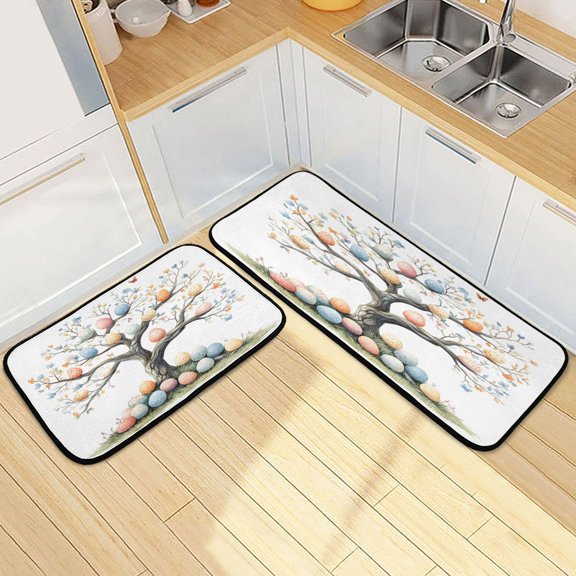 Ryvnso Easter Eggs Tree Kitchen Rugs Set Non Slip Runner Mats for Dining Room