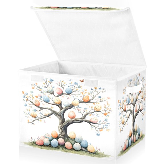 Ryvnso Easter Eggs Tree Large Lidded Foldable Storage Baskets Cubes Boxes Lids Bin for Home
