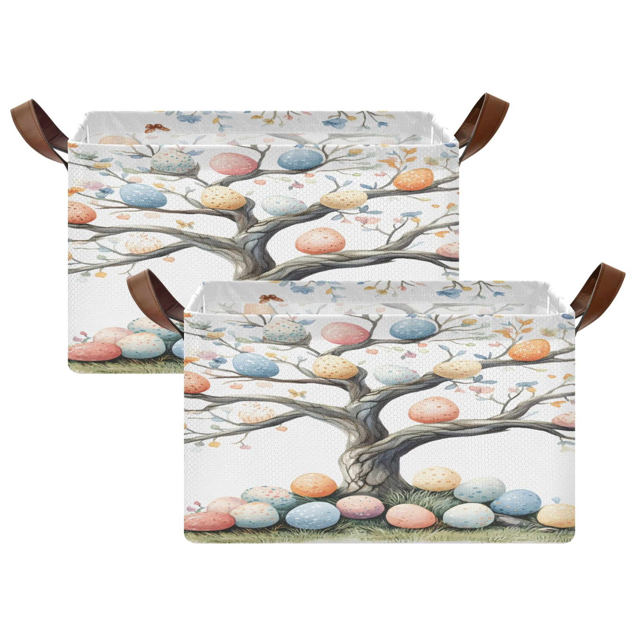 Ryvnso Easter Eggs Tree Storage Bins Large Basket Foldable Cube Toys Organizer with Handles 2 PCs