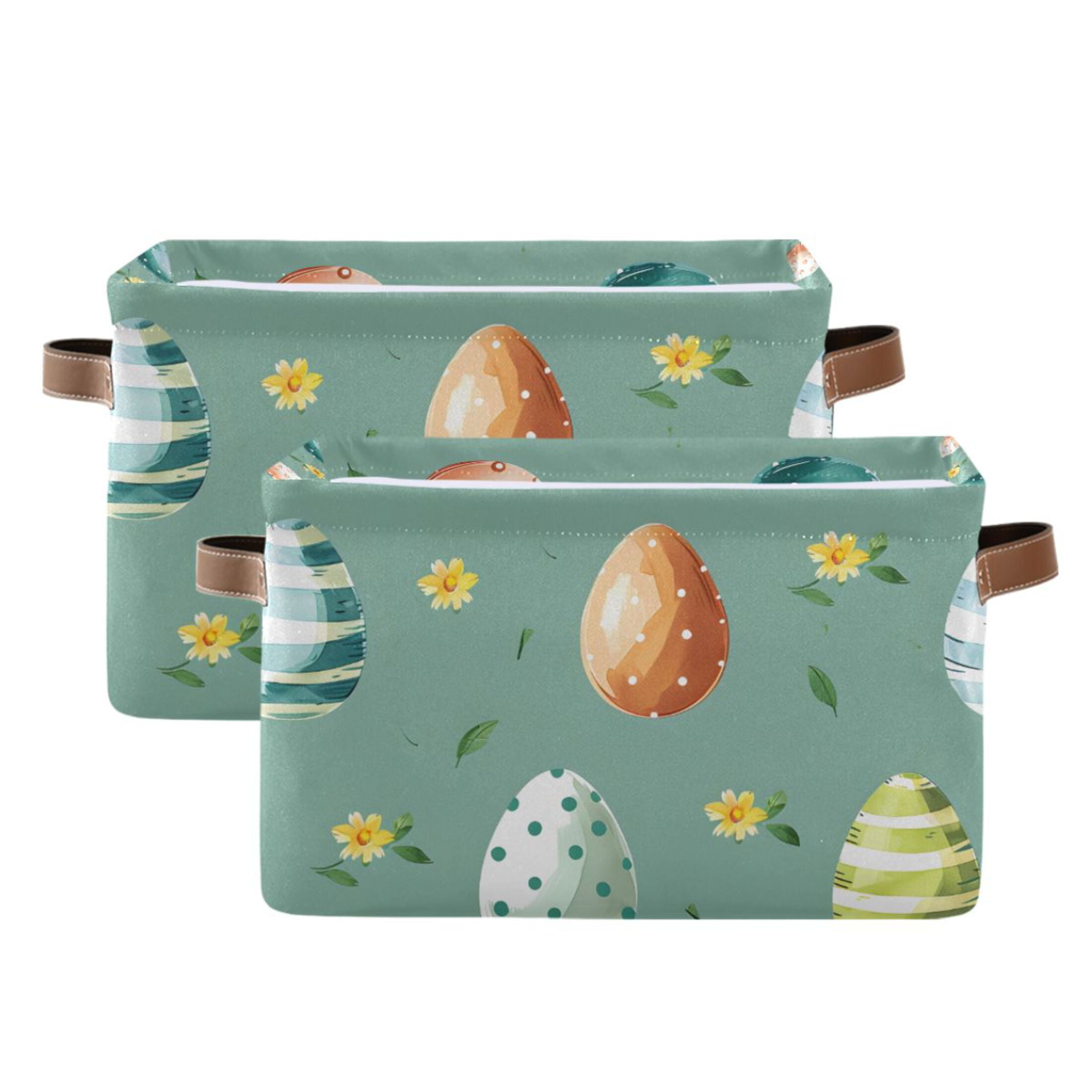 Ryvnso Easter Eggs and Daisy Storage Basket Large Bin Foldable Boxes Toys Organizer 14.2x10.2x8.3in 2 PCs