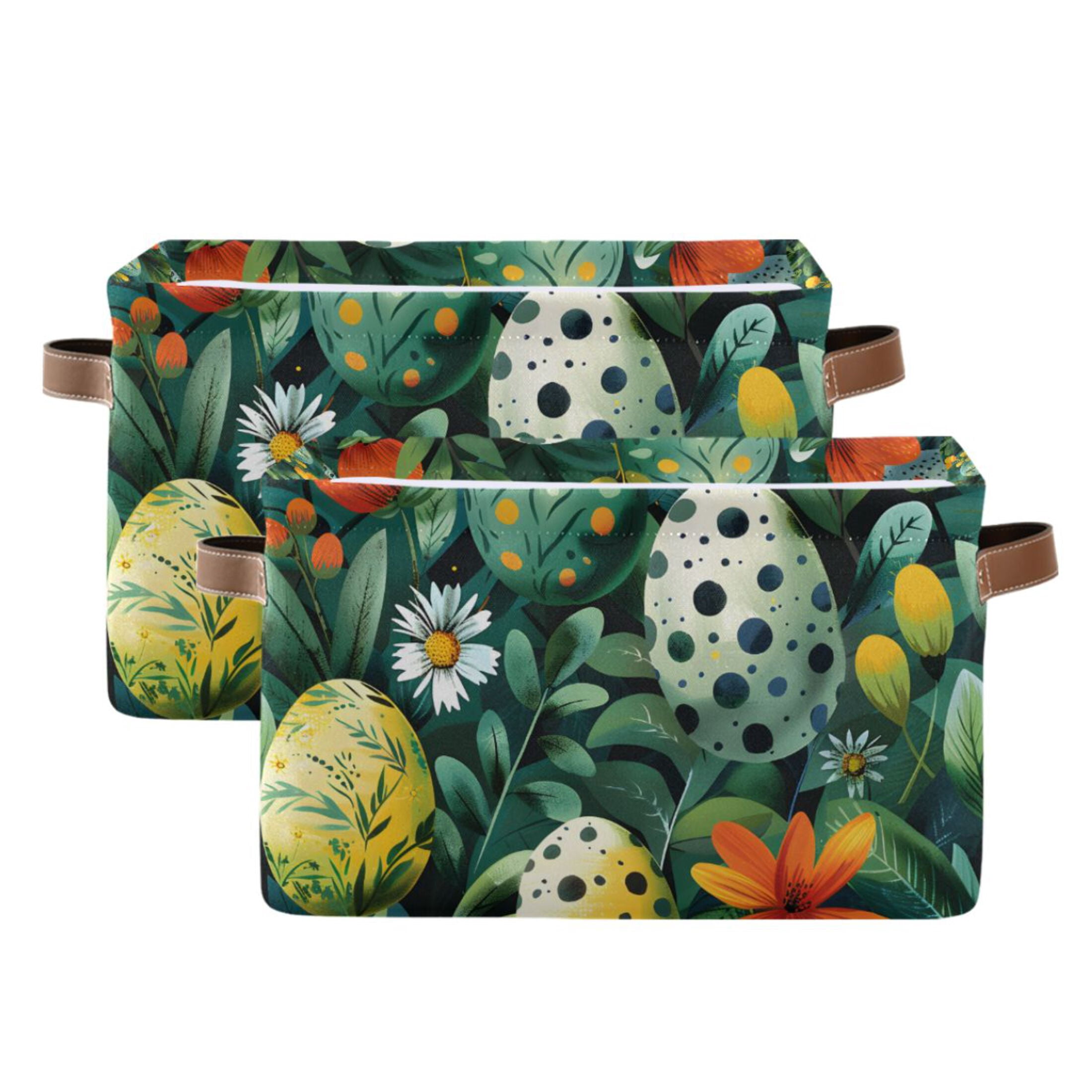 Ryvnso Easter Eggs in Floral Storage Basket Large Bin Foldable Boxes Toys Organizer 14.2x10.2x8.3in 2 PCs
