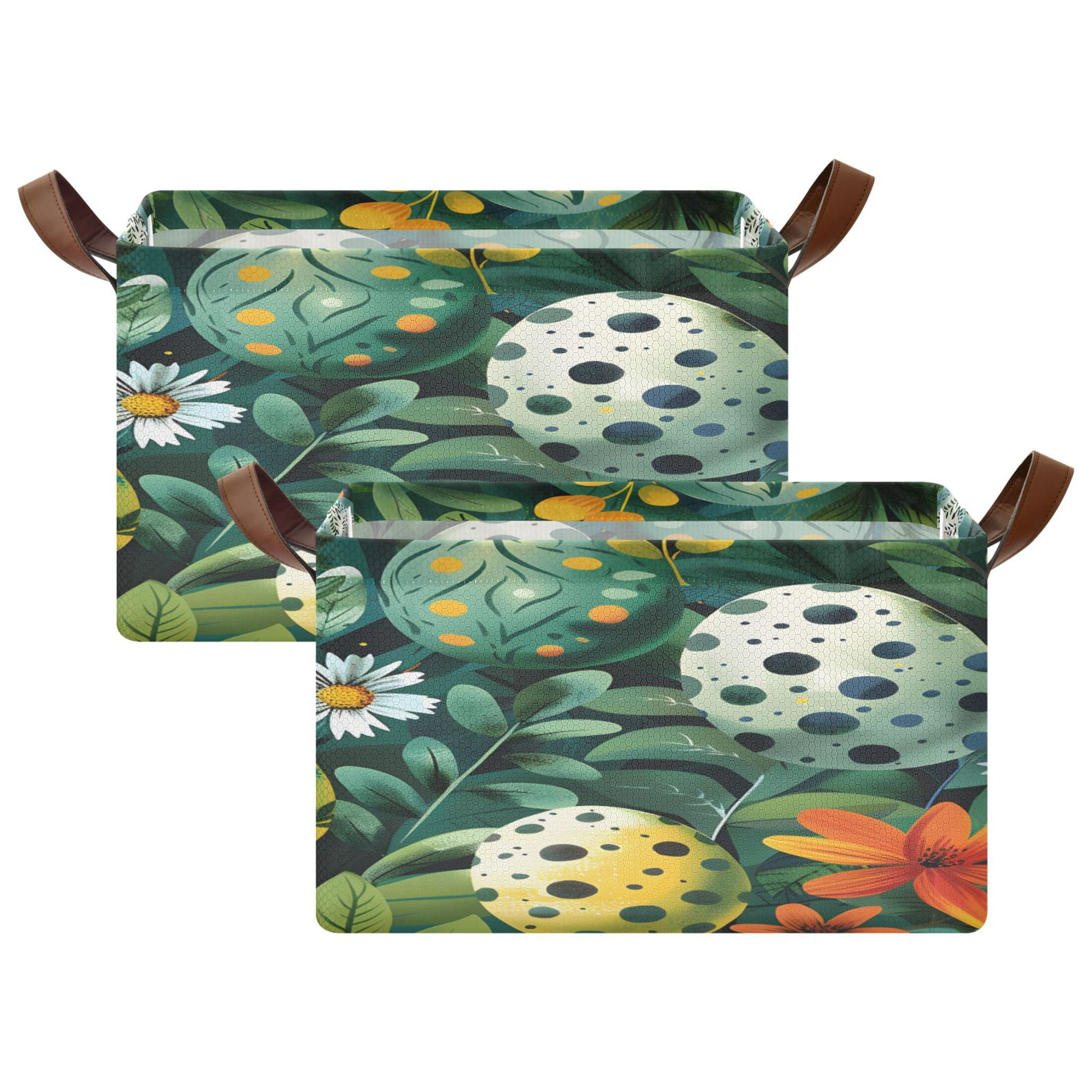 Ryvnso Easter Eggs in Floral Storage Bins Large Basket Foldable Cube Toys Organizer with Handles 2 PCs