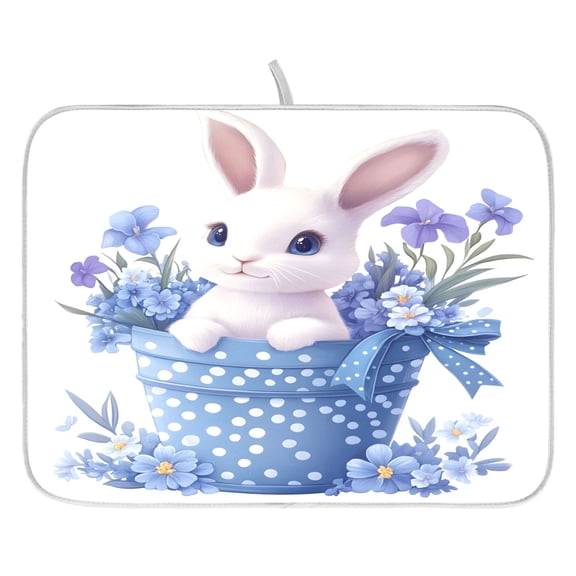 Ryvnso Easter Rabbit Dish Drying Mat for Kitchen Countertop 16x18 Small Dish Pad Drainer Rack Dish Sink Mats