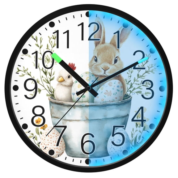 Ryvnso Easter Rabbit Egg 12 Inch Night Light Wall Clock Silent Battery Operated Luminous Clocks
