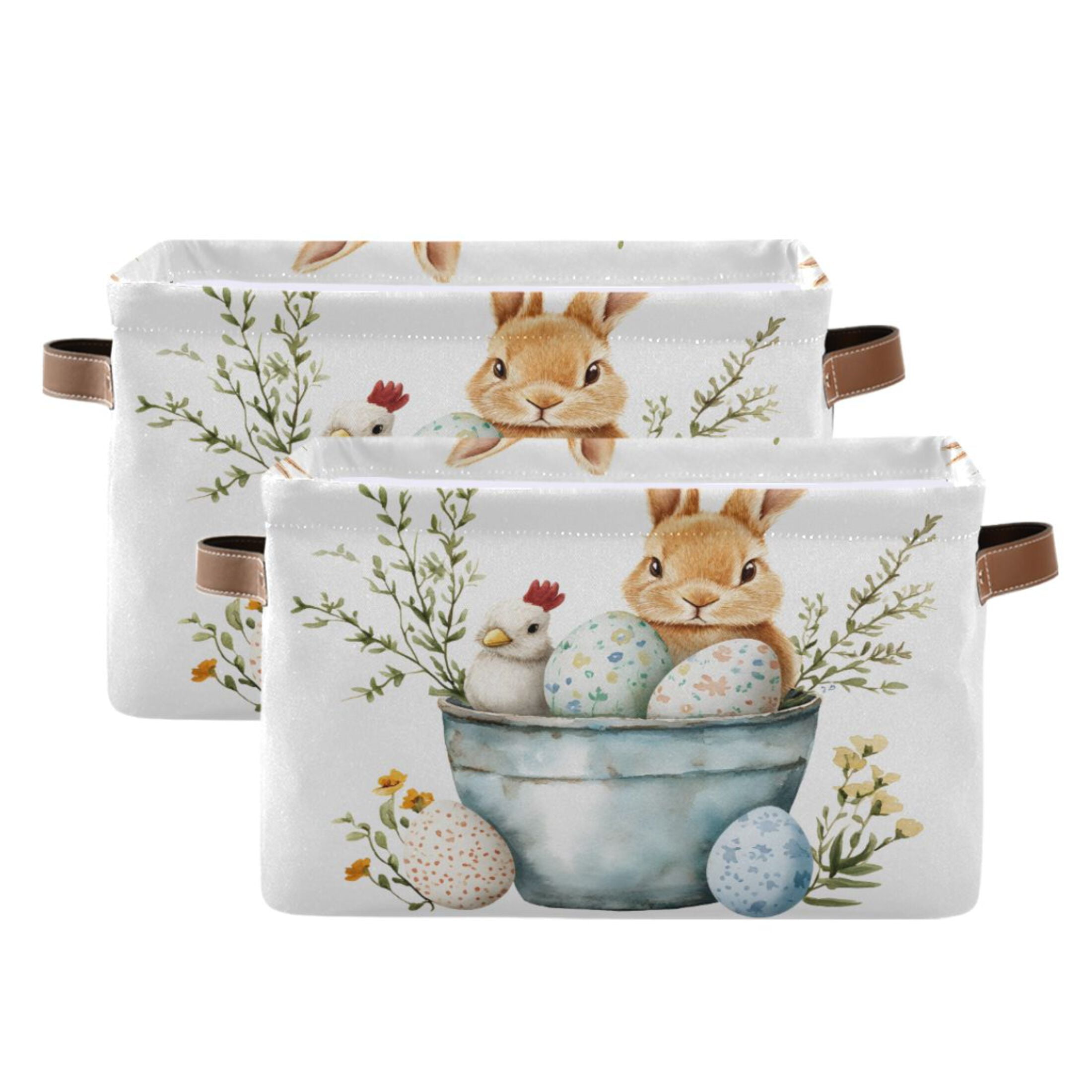 Ryvnso Easter Rabbit Egg Storage Basket Large Bin Foldable Boxes Toys Organizer 14.2x10.2x8.3in 2 PCs