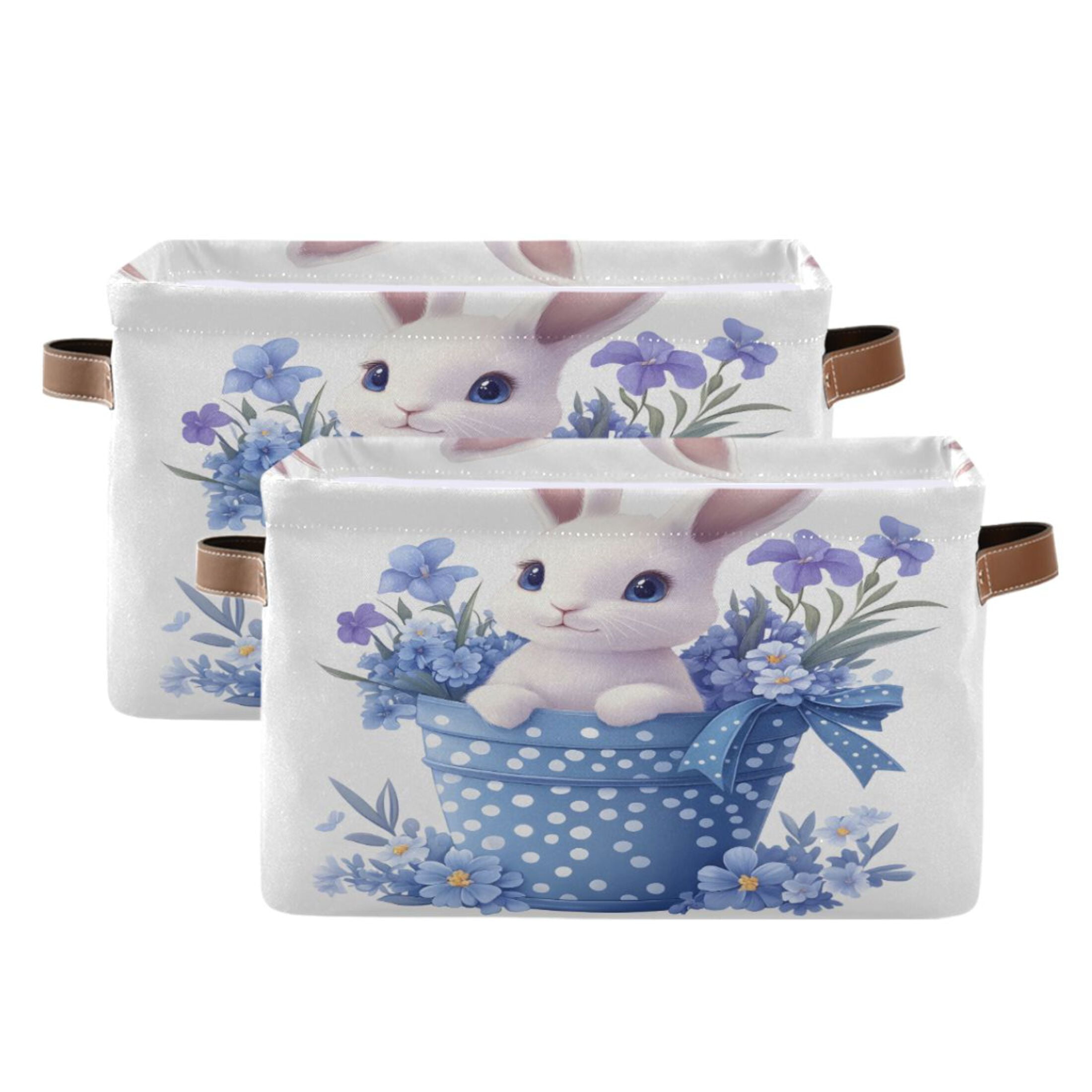 Ryvnso Easter Rabbit Storage Basket Large Bin Foldable Boxes Toys Organizer 14.2x10.2x8.3in 2 PCs
