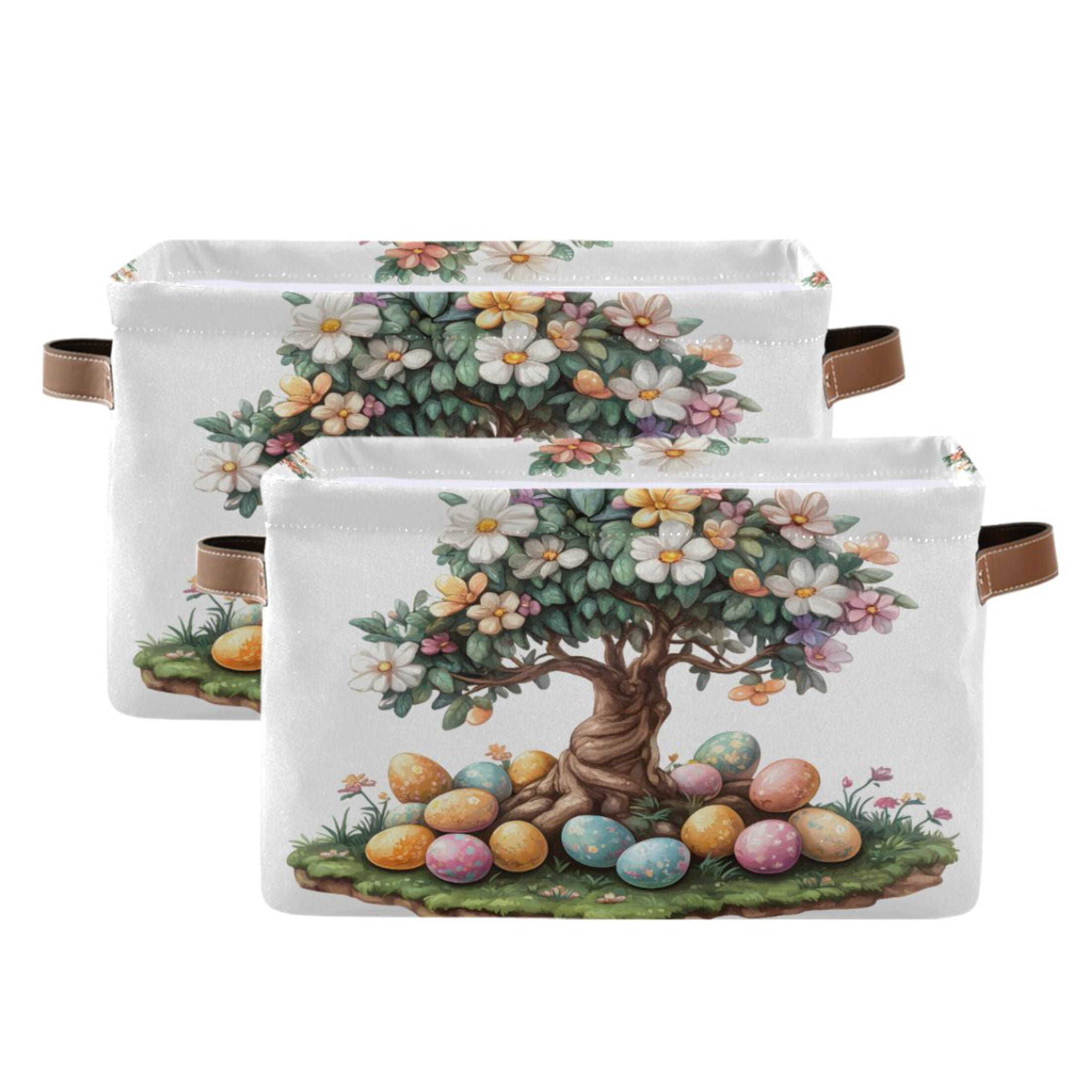 Ryvnso Easter Tree Storage Basket Large Bin Foldable Boxes Toys Organizer 14.2x10.2x8.3in 2 PCs