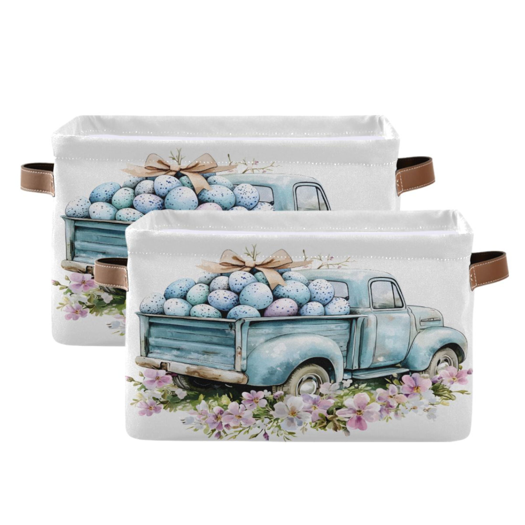 Ryvnso Easter Truck Egg Storage Basket Large Bin Foldable Boxes Toys Organizer 14.2x10.2x8.3in 2 PCs