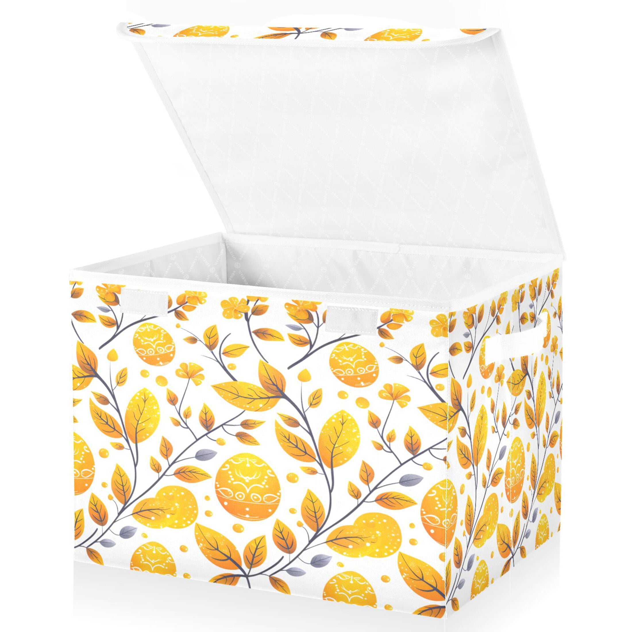 Ryvnso Easters Egg and Leaves Large Lidded Foldable Storage Baskets Cubes Boxes Lids Bin for Home