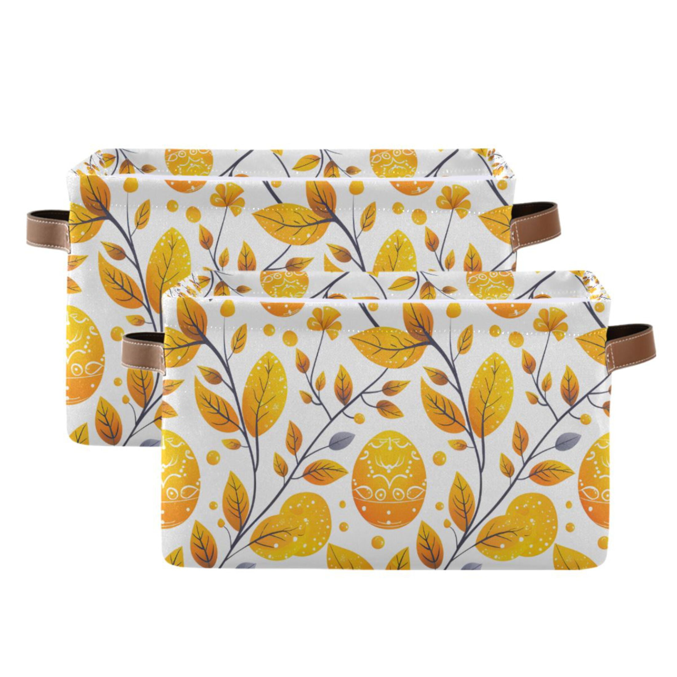 Ryvnso Easters Egg and Leaves Storage Basket Large Bin Foldable Boxes Toys Organizer 14.2x10.2x8.3in 2 PCs