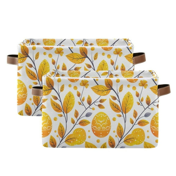 Ryvnso Easters Egg and Leaves Storage Basket Large Bin Foldable Boxes Toys Organizer 14.2x10.2x8.3in 2 PCs