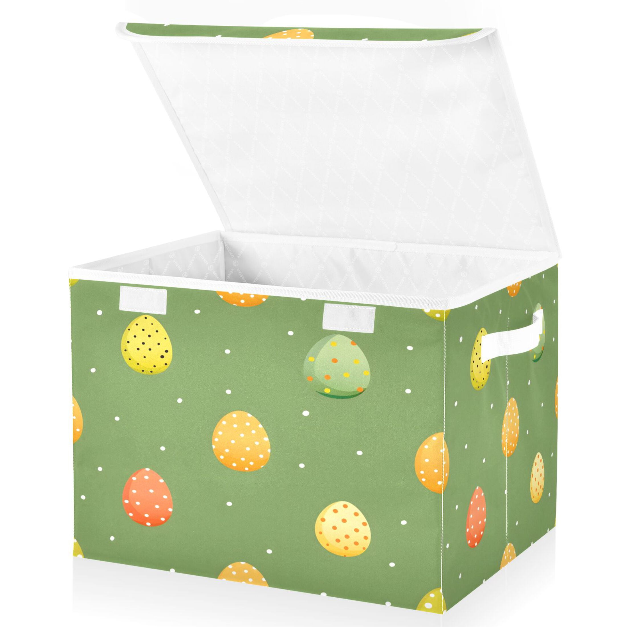 Ryvnso Eggs Easter Polka Dots Large Lidded Foldable Storage Baskets Cubes Boxes Lids Bin for Home