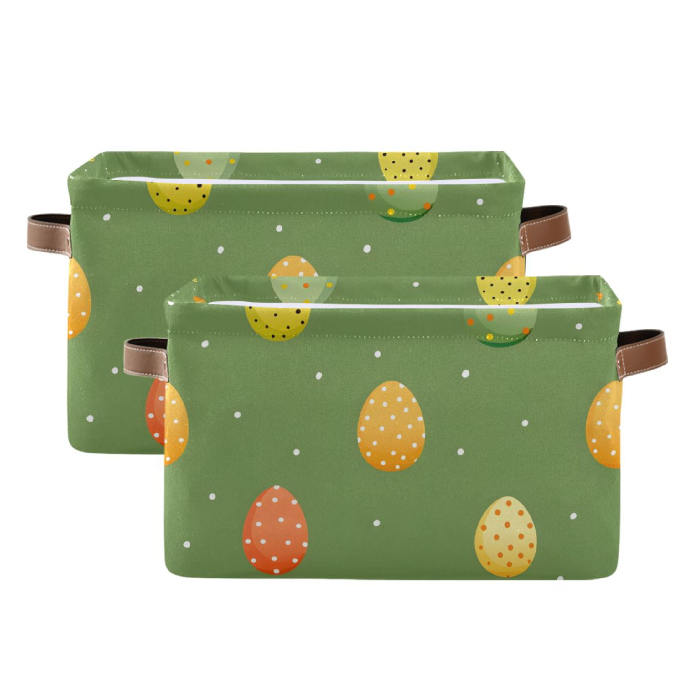 Ryvnso Eggs Easter Polka Dots Storage Basket Large Bin Foldable Boxes Toys Organizer 14.2x10.2x8.3in 2 PCs