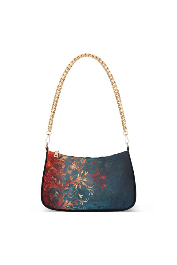 Elegant Bohemia Flower Pattern Womens Chain Shoulder Bag Tote Handbags Clutch Hobo Purse with Zipper for Travel