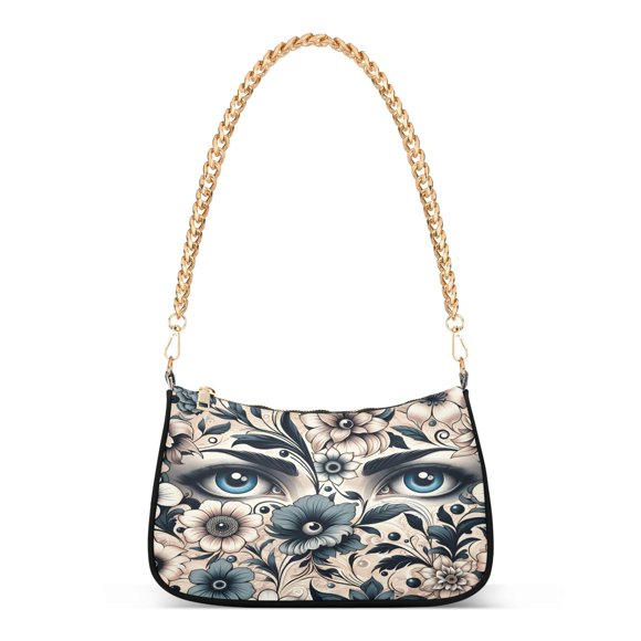 Elegant Eye with Floral Womens Chain Shoulder Bag Tote Handbags Clutch Hobo Purse with Zipper for Travel