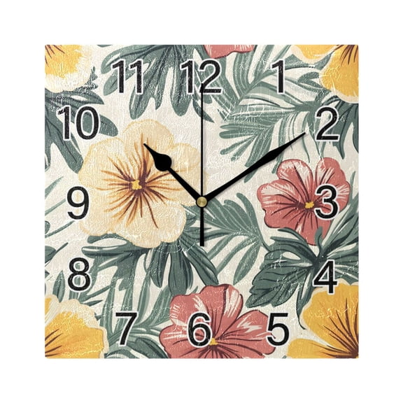 Ryvnso Elegant Tropical Floral-h8 Wall Clock Square Silent Non-Ticking Battery Operated 7.78"