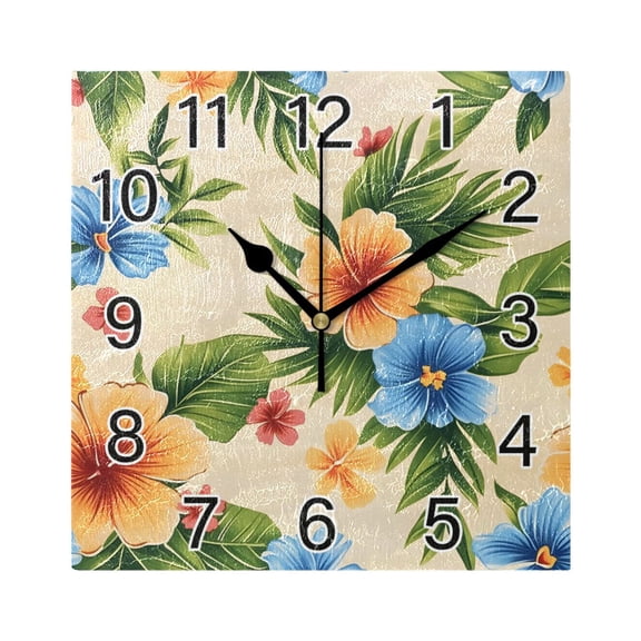 Ryvnso Elegant Tropical Flower-t8 Wall Clock Square Silent Non-Ticking Battery Operated 7.78"