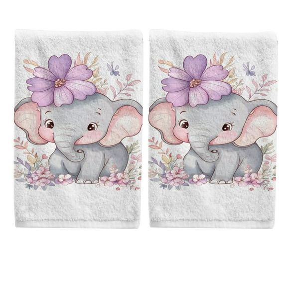 Ryvnso Elephant Flower Hand Towels Set for Bathroom Cotton Face Towel Decorative 15.5x29.5 inch