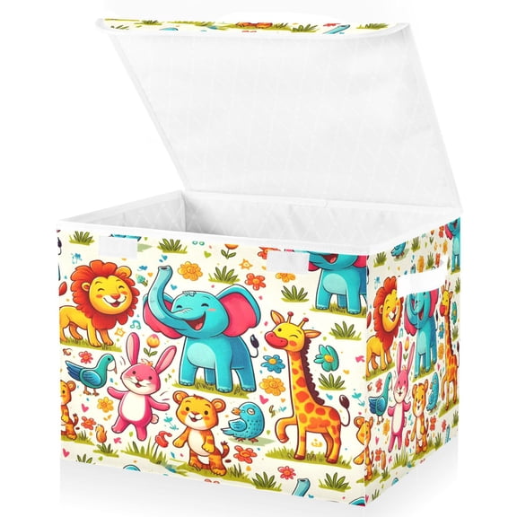 Ryvnso Elephant Giraffe Tiger Animal Large Lidded Foldable Storage Baskets Cubes Boxes Lids Bin for Home