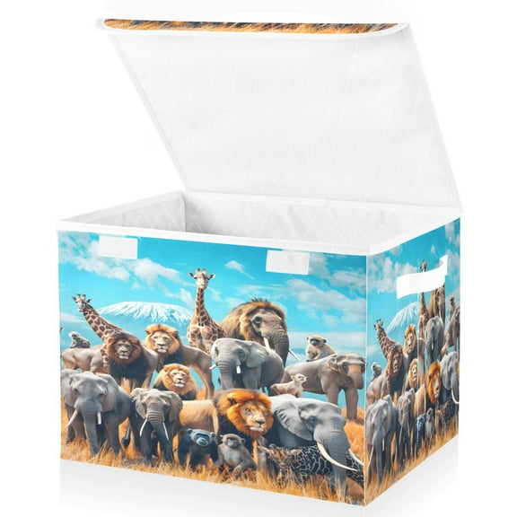 Ryvnso Elephant Lion Giraffe Large Lidded Foldable Storage Baskets Cubes Boxes Lids Bin for Home