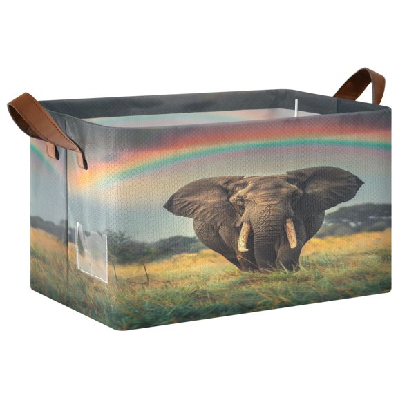 Ryvnso Elephant and Rainbow Storage Bins Large Basket Foldable Cube Toys Organizer with Handles 1 PC