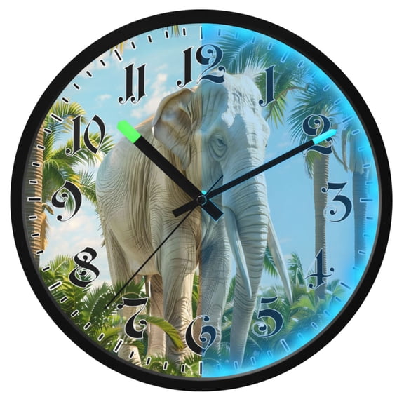 Ryvnso Elephant in Hawaii Palm Tree 12 Inch Night Light Wall Clock Luminous Silent Battery Operate Clocks