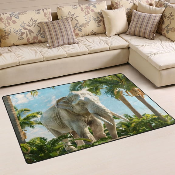 Ryvnso Elephant in Hawaii Palm Tree Area Floor Mat Non-Slip Carpet Soft Rugs Doormats 60" x 39"