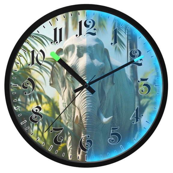 Ryvnso Elephant in Palm Tree Forest 12 Inch Night Light Wall Clock Luminous Silent Battery Operate Clocks