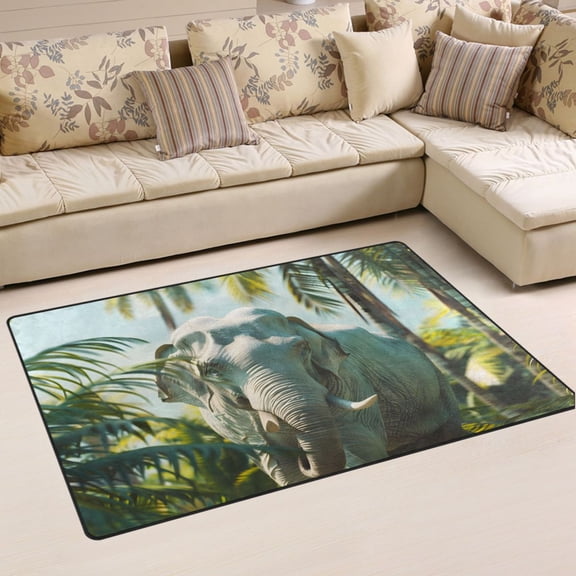 Ryvnso Elephant in Palm Tree Forest Area Floor Mat Non-Slip Carpet Soft Rugs Doormats 60" x 39"
