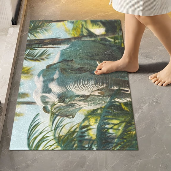 Ryvnso Elephant in Palm Tree Forest Bathroom Shaggy Rugs Toilet Rectangle Mat Soft Contour Rug 24"x16"