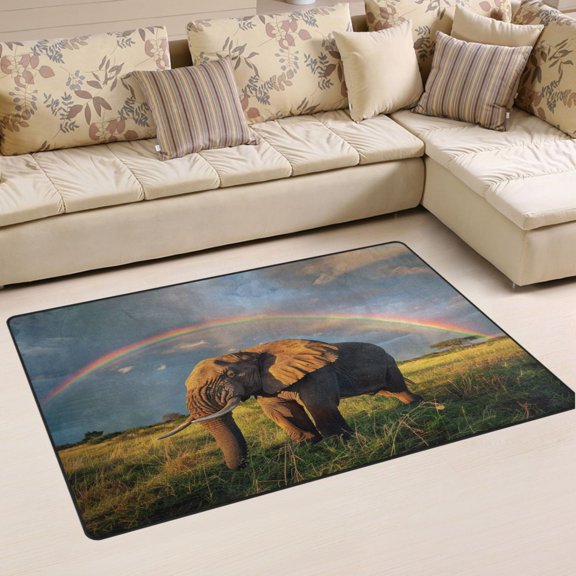 Ryvnso Elephant with Rainbow Sky Area Floor Mat Non-Slip Carpet Soft Rugs Doormats 31" x 20"